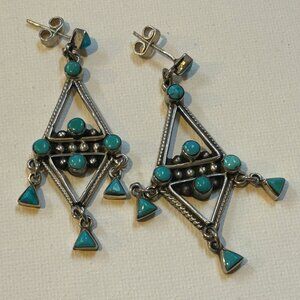 Vintage Mexico TAXCO Sterling Silver And Turquoise Dangle Earrings